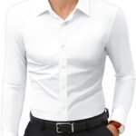 Stretch Muscle Fit Long Sleeve Slim Fit Wrinkle Free Dress Shirt
