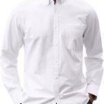 Oxford Solid Button Down Collar Long Sleeve Dress Shirt with Pocket