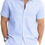 Striped Cotton Short Sleeve Casual Button Down Shirt