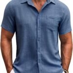 Button Down Short Sleeve Textured Shirt with Pocket