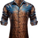 Paisley Silk Long Sleeve Button Down Dress Shirt Formal