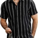 Striped Short Sleeve Vintage Button Down Shirt with Pocket
