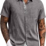 Short Sleeve Casual Button Down Shirt with Pocket